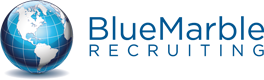 A blue and white logo for the bluemont recruiting.